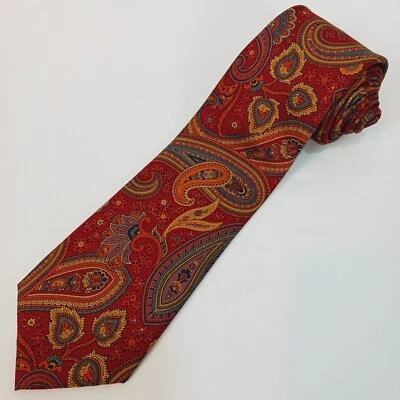 SADDLEBRED SILK PAISLEY DEEP RED TONES BLUE ACCENTS NECKTIE 58"L X 3.25"W - Image 1 of 4