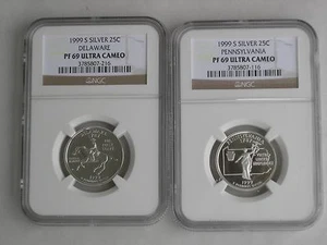 1999 S ALL 5 SILVER STATE QUARTER'S SET PROOF 69 ULTRA CAMEO BY NGC - Picture 1 of 3