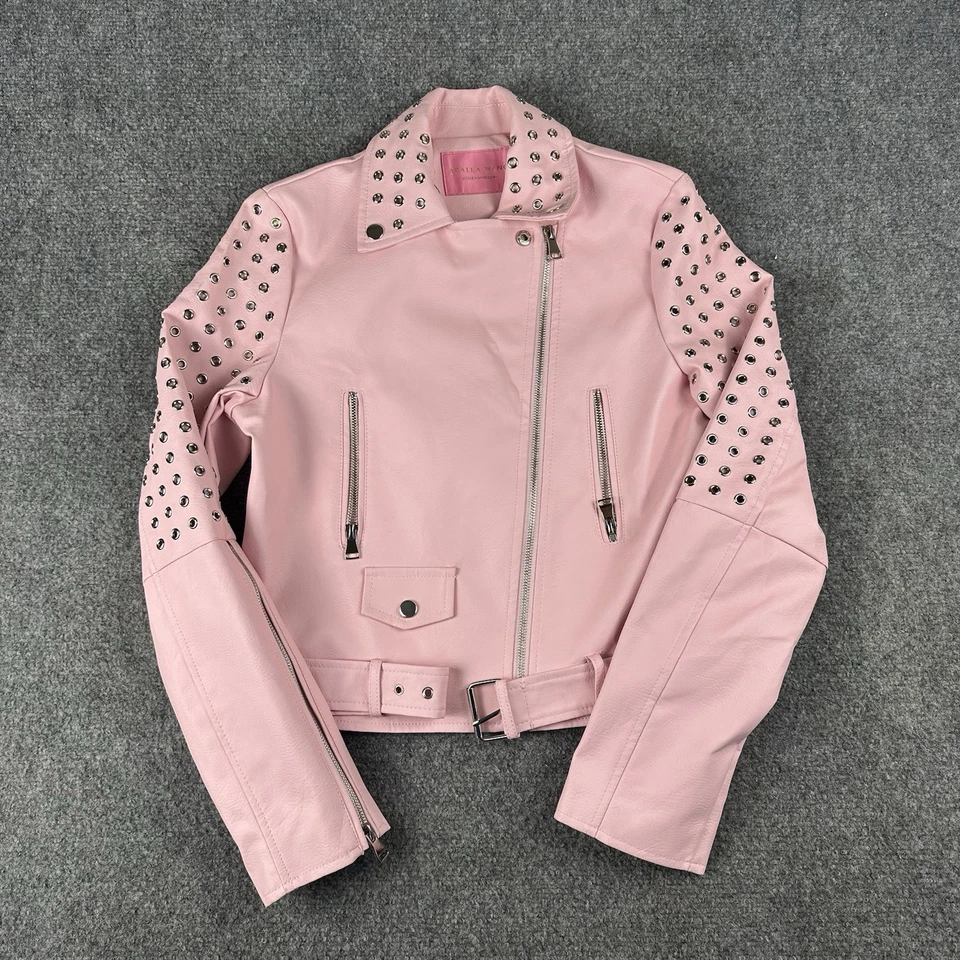 Chaqueta Moto Azalea Wang Rosalita Mediana Para Mujer Rosa Remachada Cremallera Imitación Cuero Foto 1 de 4