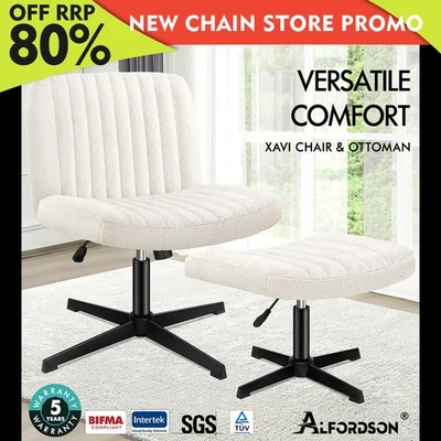 ALFORDSON Office Chair Computer Executive Seat Work Ottoman Boucle White - image 1 of 4