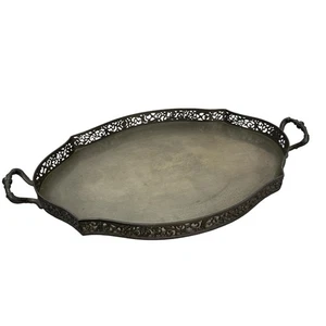 French Art Nouveau Style Galleried Pewter Tray With Handles Large READ - Picture 1 of 12