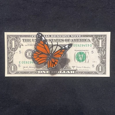 3D Monarch Butterfly One Dollar Bill painting Graffiti Art Tattoo Art - Image 1 of 4