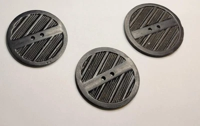 Vintage Black Bakelite Buttons Set of 3 Art Deco Round 2-Hole 1-3/8 Inch Sewing - Image 1 of 4