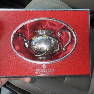 Waterford Silver Plated Shamrock Tea Pot Christmas Ornament W608 In Box - Picture 1 of 3
