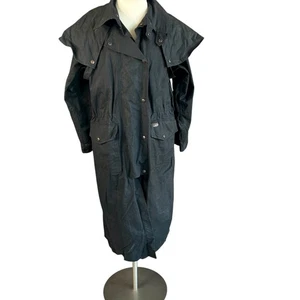 Australian Outback Black Oilskin Waxed Cotton Duster Riding Coat Size Medium - Picture 1 of 14