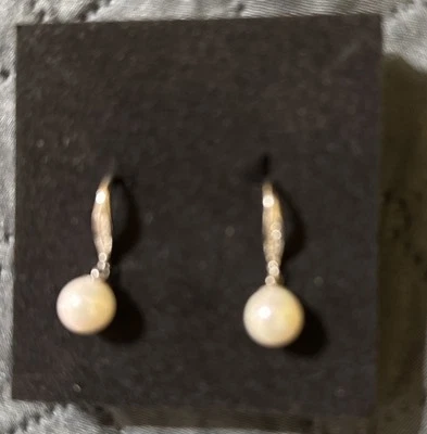 Cate & Chloe “Betty” Freshwater Pearl Drop Earrings 18K White Gold Plated New - Image 1 of 2