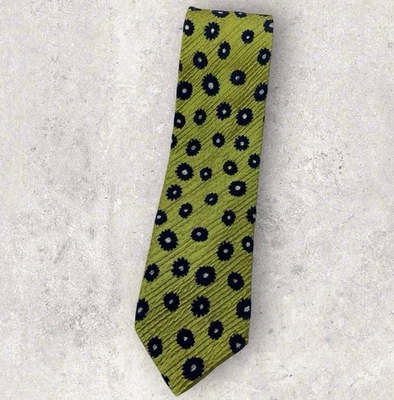 KENZO Silk Pleated Tie ITALY Green Black Floral W:3.8" EUC - Image 1 of 4
