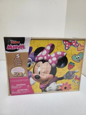 DISNEY JUNIOR 5 MADERA NIÑOS ROMPECABEZAS Y CAJA DE ALMACENAMIENTO MINNIE MOUSE NUEVO SELLADO Foto 1 de 2
