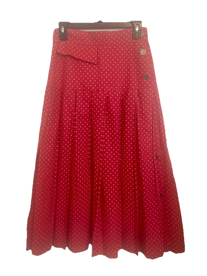 Byblos Italy Vintage Midi Polka Dot Flare Skirt Red Cotton Blend Size 40 - Image 1 of 4