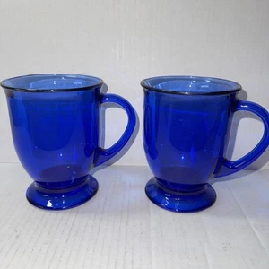 Set Of 2 Vintage Large Anchor Hocking Cobalt Blue Glass Coffee or Tea Mugs 16 Oz - Picture 1 of 6