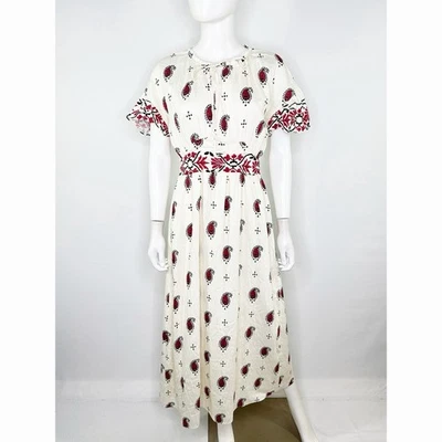 GiGiO США кремовый пейсли макси платье размер S короткий рукав повседневный богемное классический новый - Изображение 1 из 4