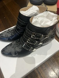 Chloe Susanna Silver Studded Ankle Boots - Picture 1 of 3