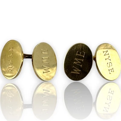 Antique 1900-1930s Tiffany & Co Signed 14kt Gold Engraved Early Chain Cufflinks - Image 1 of 4