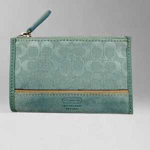 Coach Signature Light Blue Card Holder Coin Case - Picture 1 of 5