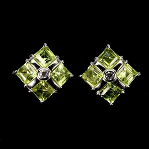 925 Sterling Silver Earrings Square Peridot 4mm Natural Gemstone Jewelry - Picture 1 of 14