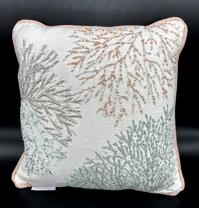 Coastal Collection Coral Orange Blue Beaded Pillow 12" Ocean Beach Nautical EUC - Picture 1 of 5