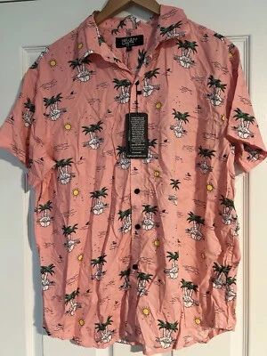 Eighty Eight Shirt Men's Button Down Large Pink Island Peace Sign Skeleton NWT - Image 1 of 4