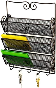Mail Organizer Wall Mount Key Holder 3-Tier Rack Letter Storage Home Office - Picture 1 of 4