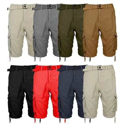 Pantalones cortos cargo de algodón lavado envejecido con cinturón para hombre (talla 30-42) NUEVOS ENVÍO GRATUITO Foto 1 de 2