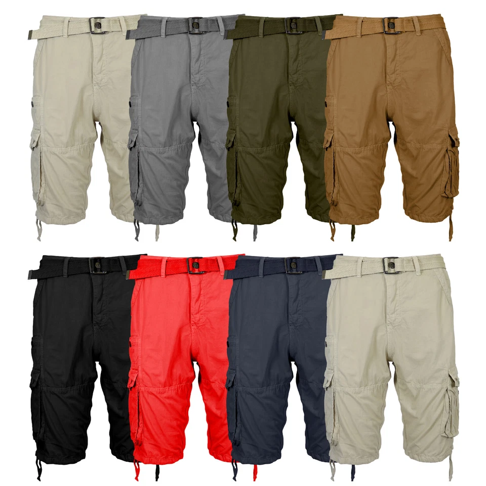 Pantalones cortos cargo de algodón lavado envejecido con cinturón para hombre (talla 30-42) NUEVOS ENVÍO GRATUITO Foto 1 de 2