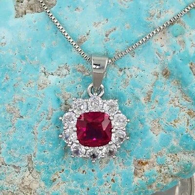 Collar Colgante Hola Zafiro Rubí 1.25ct Placa Oro Blanco 14k Piedras Preciosas Foto 1 de 3