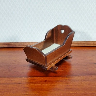 Dollhouse Cradle Small Crib for Nursery Walnut Finish 1:12 Scale Furniture - Image 1 of 4