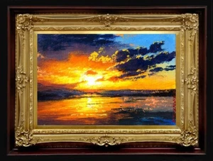 Oil Painting Handmade Arseni~ BEAUTIFUL SUNSET 6" X 4" NO FRAME USA - Picture 1 of 11