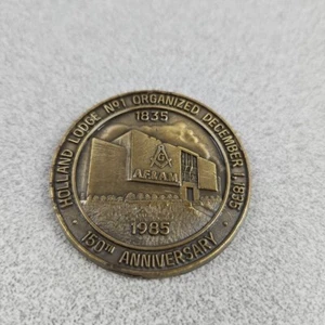 150° ANNIVERSARIO HOLLAND LODGE 1985 N. 1 GETTONE BRAZORIA,TEXAS A. F.& A. M. - Foto 1 di 2