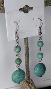 Genuine Turquoise Earrings Dangle Drop 2 1/2" Long - Picture 1 of 3