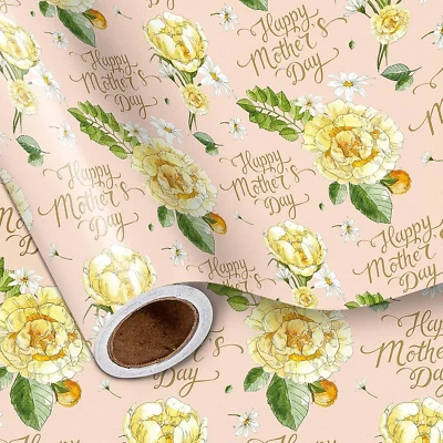 Mother'S Day Wrapping Paper Roll for Women, Happy Mother'S Day Lettering, Yellow - Image 1 of 4