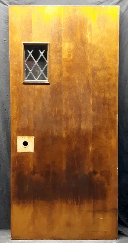 36"x79"x1.75" Antique Vintage Old Wooden Exterior Entry Door Window Leaded Glass Cover