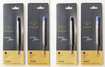 2 blaue + 2 schwarze Parker Quink Flow Kugelschreiberminen Kugelschreiber fei... - Bild 1 von 3