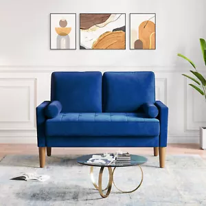 BLUE Velvet Small Sofa Loveseat Upholstered Couch for Small Spaces 2Seat Couches - Picture 1 of 9