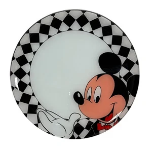 Vintage Disney Mickey Mouse schwarz & weiß kariert rund Servierplatte 13" - Bild 1 von 4
