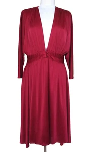 Vintage 70s Miss Elliette Dress Medium Women Cranberry Red 3/4 Dolman Sleeves - Picture 1 of 6