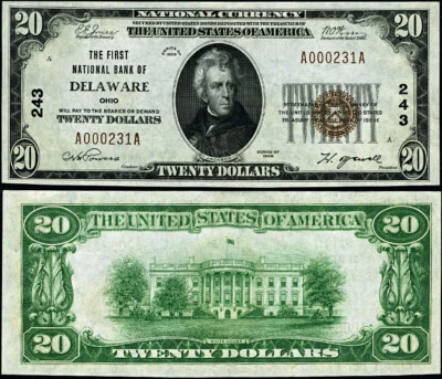 Delaware OH-Ohio $20 1929 T-1 National Bank Note Ch #243 First NB Choice CU - Image 1 of 3