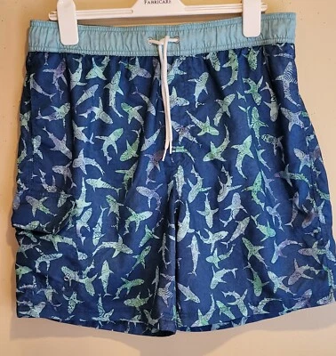 Croft and Barrows Size Large Swim Trunks Shorts Blue Lined  Beach Board Sharks - Image 1 of 4