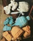 POPPLETON 1638 KNITTING PATTERN BABY HAT BONNETS MITTS BOOTEES 6 MONTHS - 1 YEAR