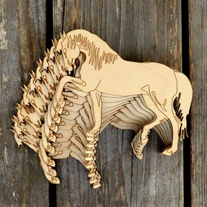 10x Holz Wanderpferd mit Kopf nach unten Handwerk Form 3 mm Lage Haustier Tiere Pferd - Bild 1 von 4