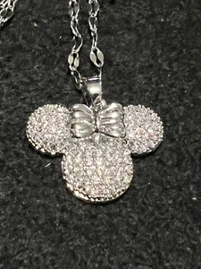 DISNEY SILVER PLATED DAINTY MINNIE MOUSE WITH RHINESTONES NECKLACE - Picture 1 of 9