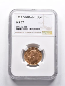 MS67 1925 Great Britain 1 Sovereign Gold Coin NGC *9502 - Picture 1 of 3