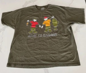 Life Is Good Herren-T-Shirt "Mine is Bigger" Größe XXL kurzärmlig olivfarben - gebraucht, in einwandfreiem Zustand - Bild 1 von 3