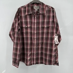 WRANGLER Rancher Plaid Pink And Brown Plaid Pearl Snap Western XXL Cowgirl Rodeo - Picture 1 of 6