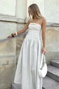 DISSH Dress Ayla Cream Stripe Midi - Size AU 8 / US 4 - Long Strapless Flowy - Picture 1 of 16