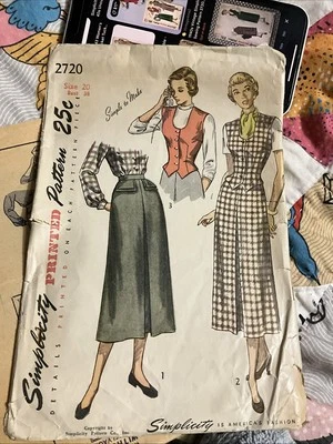 Simplicity Vintage 2720 Weskit Vest & Skirt Size 20 Bust 38 1940’s Classic - Image 1 of 4