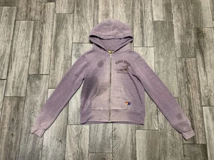 Aviator Nation Hoodie Womens XS Purple Venice Beach Full Zip Sweatshirt Made USA - Picture 1 of 8