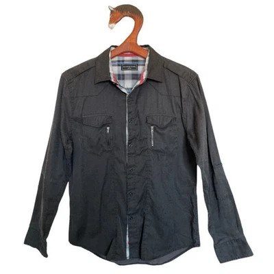 Sovereign Code Black Plaid accented Button Up with Button Zip Chest Pocket Shirt - Image 1 of 4