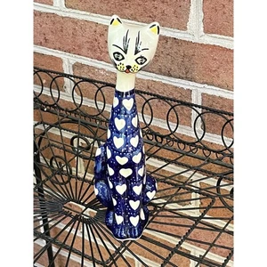 Estatuilla de gato polaca pintada a mano Boleslawiec cerámica esmaltada corazones gatito cerámica - Imagen 1 de 6