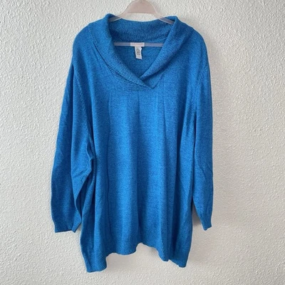 Suéter de malha Catherines com pescoço xale tropical quente cobalto plus 5X 32W 34W - Imagem 1 de 4