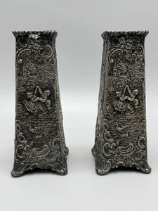 Vintage Silber Vase mit Außenszenen Weidlich Bros (WB) #2374 2er Set - Bild 1 von 10